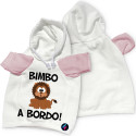 MINI T-SHIRT AUTO BIMBO A BORDO CON CAPPUCCIO FELPA BICOLORE COLORE ROSA