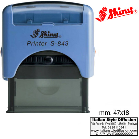 Timbro Shiny S-843 personalizzato rettangolare 47 x 18 mm colore blu