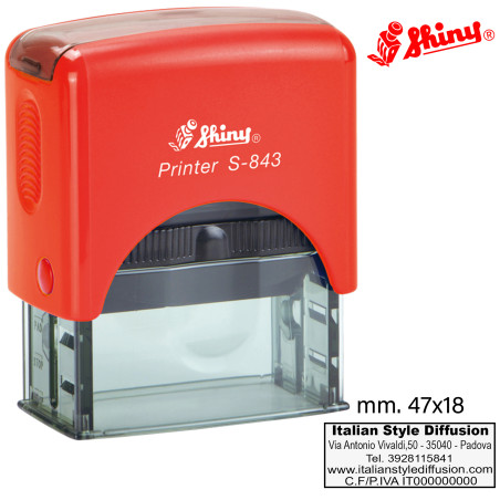 Timbro Shiny S-843 personalizzato rettangolare 47 x 18 mm colore rosso