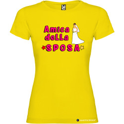 T-shirt personalizzata donna addio al nubilato amica della sposa colore giallo