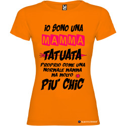 T-shirt personalizzata donna io sono una mamma tatuata chic colore arancio
