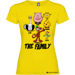 T-shirt personalizzata donna the family famiglia con nomi colore giallo