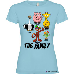 T-shirt personalizzata donna the family famiglia con nomi colore azzurro