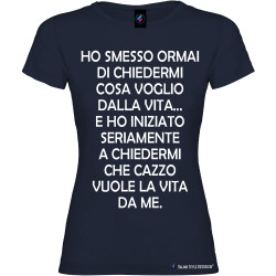 T-shirt personalizzata donna cosa voglio dalla vita colore blu navy