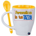 Tazza personalizzata mug manico colorato Bia con cucchiaio in tinta colore giallo