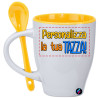 Tazza personalizzata mug manico colorato Bia con cucchiaio in tinta colore giallo