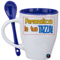 Tazza personalizzata mug manico colorato Bia con cucchiaio in tinta colore blu