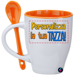 Tazza personalizzata mug manico colorato Bia con cucchiaio in tinta colore arancio