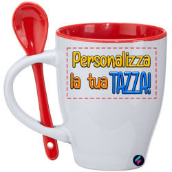 Tazza personalizzata mug manico colorato Bia con cucchiaio in tinta colore rosso