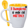 Tazza personalizzata bicolore con cucchiaio buongiorno mattino colore giallo