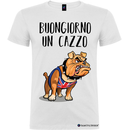T-shirt personalizzata Buongiorno un cazzo Bulldog colore bianco