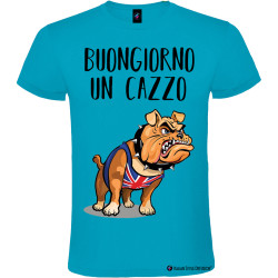 T-shirt personalizzata Buongiorno un cazzo Bulldog colore turchese
