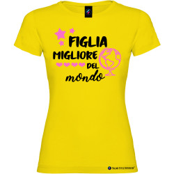 T-shirt personalizzata donna Figlia migliore del mondo colore giallo