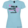 T-shirt personalizzata donna Figlia migliore del mondo colore azzurro