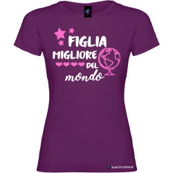 T-shirt personalizzata donna Figlia migliore del mondo colore viola