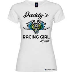 Maglietta personalizzata donna Daddy's racing girl con nome colore bianco