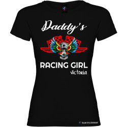 Maglietta personalizzata donna Daddy's racing girl con nome colore nero