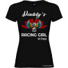 Maglietta personalizzata donna Daddy's racing girl con nome colore nero