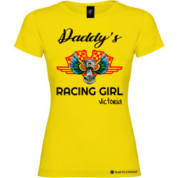 Maglietta personalizzata donna Daddy's racing girl con nome colore giallo