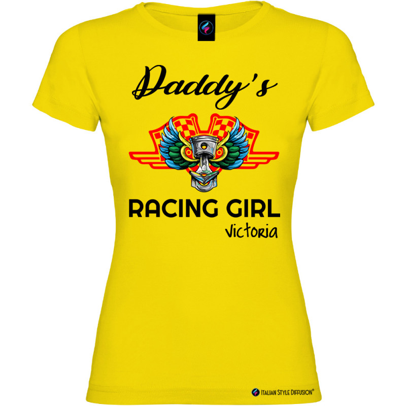 Maglietta personalizzata donna Daddy's racing girl con nome