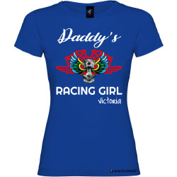Maglietta personalizzata donna Daddy's racing girl con nome colore blu royal