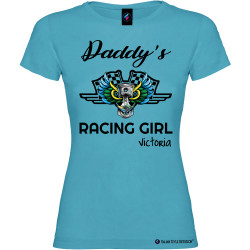 Maglietta personalizzata donna Daddy's racing girl con nome colore turchese