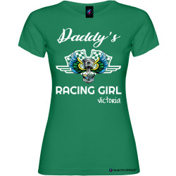 Maglietta personalizzata donna Daddy's racing girl con nome colore verde