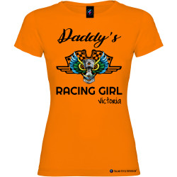 Maglietta personalizzata donna Daddy's racing girl con nome colore arancio