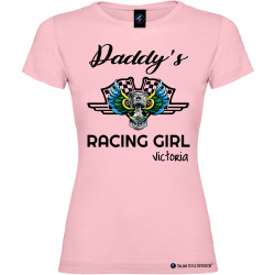 Maglietta personalizzata donna Daddy's racing girl con nome colore rosa
