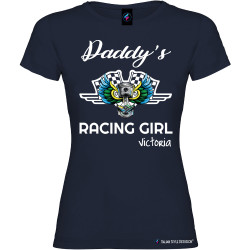 Maglietta personalizzata donna Daddy's racing girl con nome colore blu navy