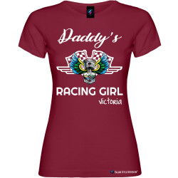 Maglietta personalizzata donna Daddy's racing girl con nome colore bordeaux
