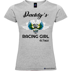 Maglietta personalizzata donna Daddy's racing girl con nome colore grigio
