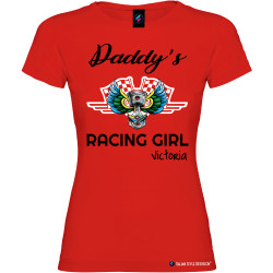 Maglietta personalizzata donna Daddy's racing girl con nome colore rosso