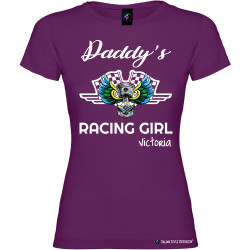 Maglietta personalizzata donna Daddy's racing girl con nome colore viola