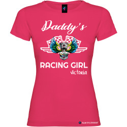 Maglietta personalizzata donna Daddy's racing girl con nome colore rosa fucsia