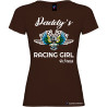 Maglietta personalizzata donna Daddy's racing girl con nome colore marrone