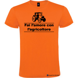 T-shirt personalizzata da uomo fai l'amore con l'agricoltore colore arancio