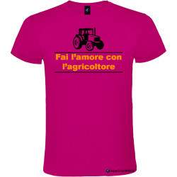 T-shirt personalizzata da uomo fai l'amore con l'agricoltore colore rosa fucsia