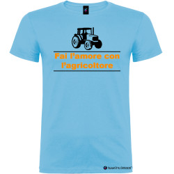 T-shirt personalizzata da uomo fai l'amore con l'agricoltore colore azzurro