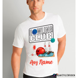 T-shirt personalizzata uomo con grafica bowling e nome colore bianco