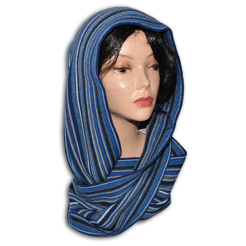 Sciarpa donna con frange colore azzurro grigio blu