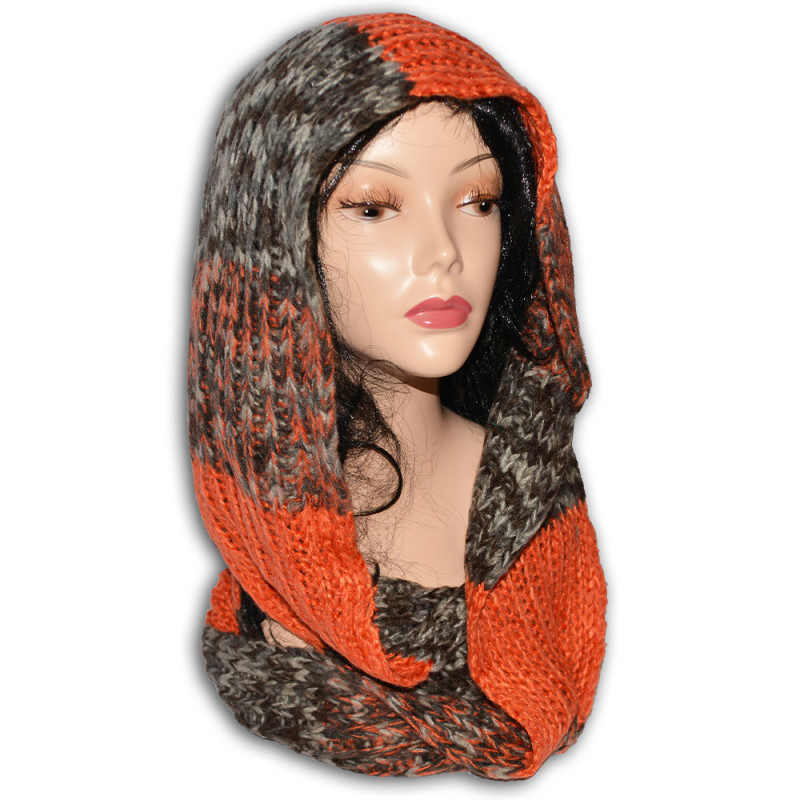 Sciarpa in lana doppia da donna trama grossa grigio arancio nero