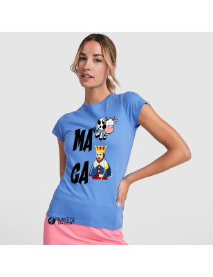 T-shirt donna personalizzata in lingua veneta con rebus ma va cagare