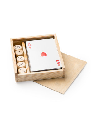 Set da 2 Giochi da tavolo carte e dadi legno incisione