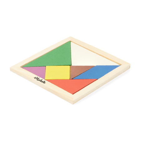 Gioco Puzzle Tangram in legno naturale 7 pezzi colorati