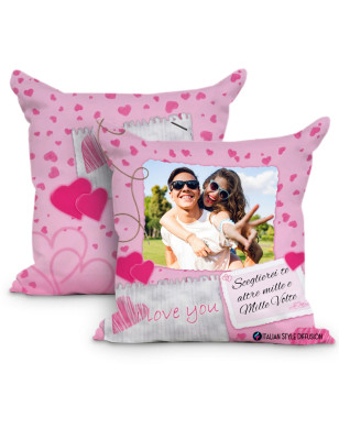 Cuscino personalizzato con foto per innamorati Pink Love
