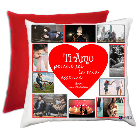 Cuscino personalizzato Love & Co con collage di foto e dedica