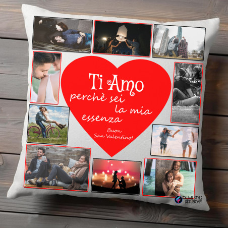 cuscino personalizzato con collage di foto love
