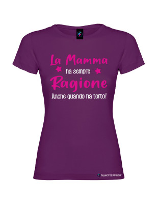 T-shirt donna personalizzata la mamma ha sempre ragione colore viola
