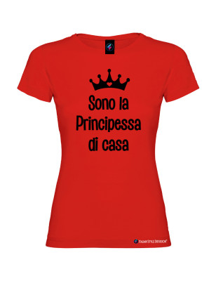 T-shirt bambina donna personalizzata principessa di casa colore rosso